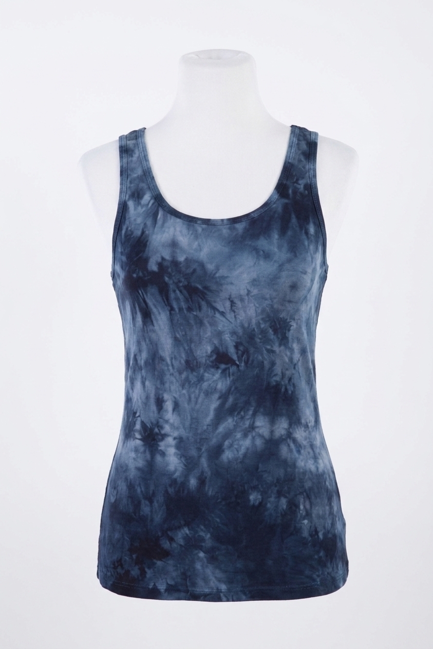 NEW FRENCH KYSS cheyenne tie-dye tank top in denim multi
